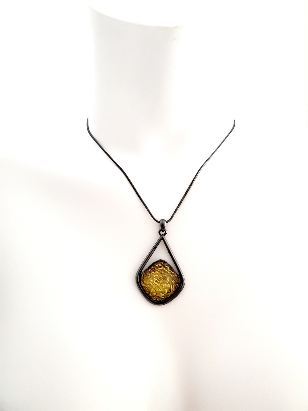 Yellow Glass Teardrop Pendant Necklace
